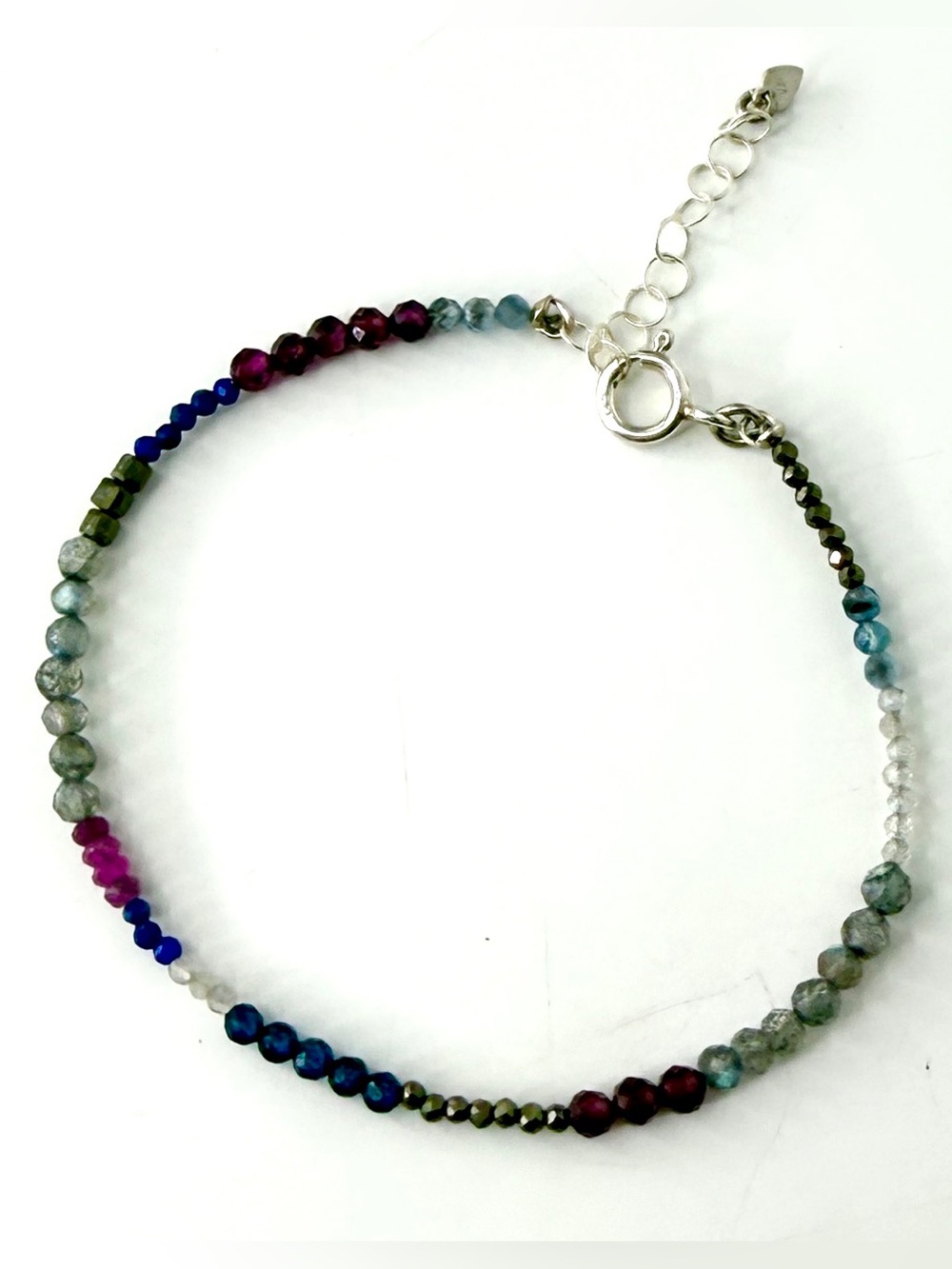 Natural Muli Colored Gemstone Beaded Bracelet, Garnet Apatite Labradorite Pyrite